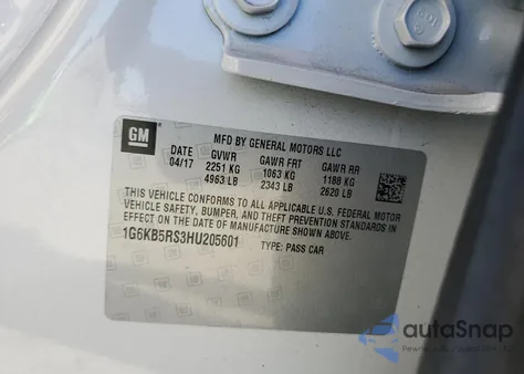 2017 Cadillac Ct6 from USA, damaged, VIN 1G6KB5RS3HU205601